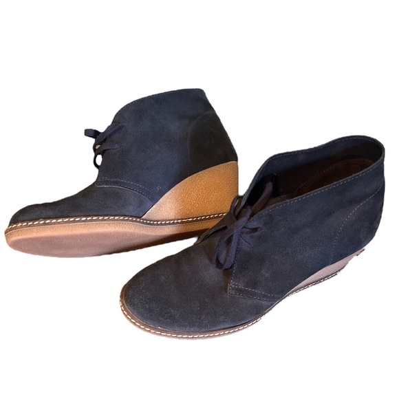 J. Crew Shoes - J. CREW | Women's Navy Suede and Tan MacAlister Wedge Ankle Boots Size 8